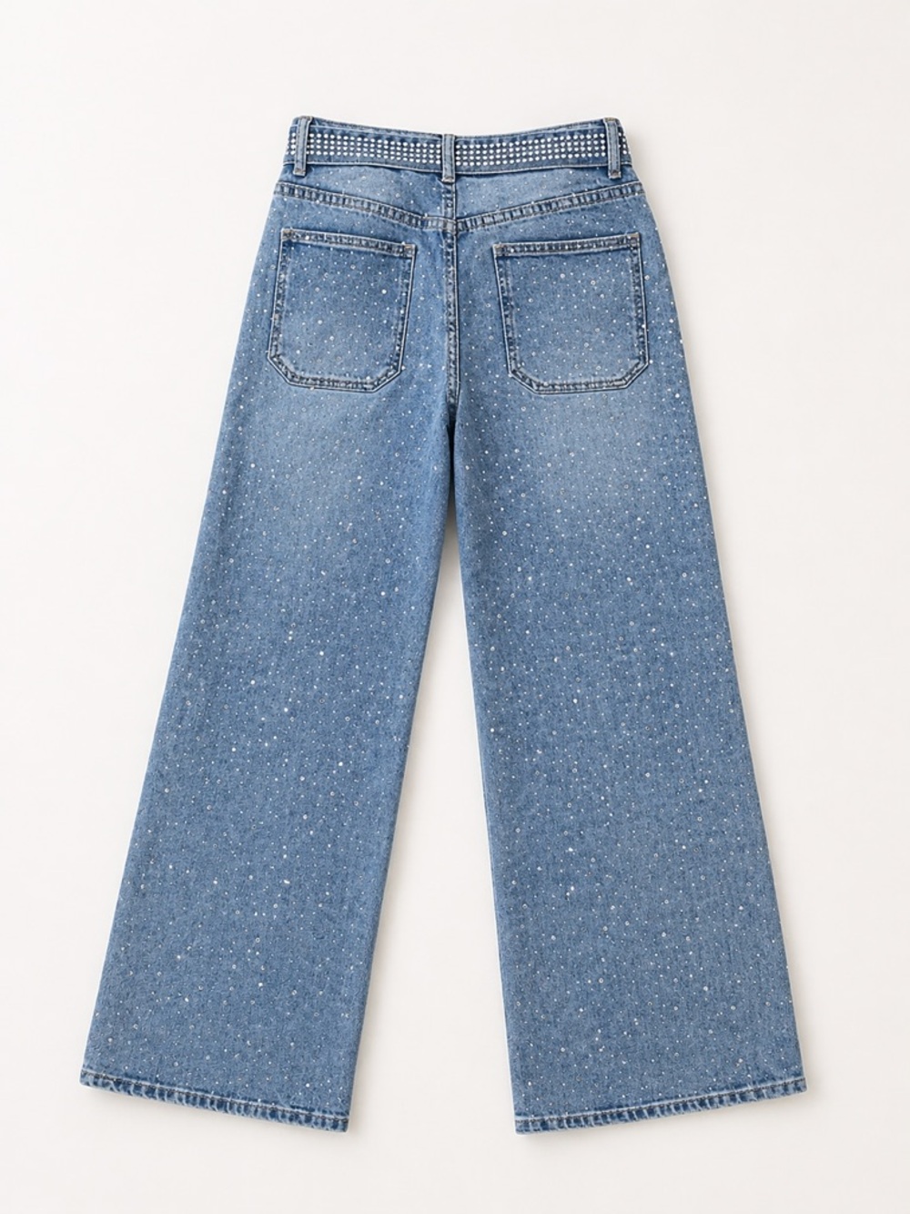 Wide Leg Embellished Women's Jeans - Light Denim - Picture 3 of 3